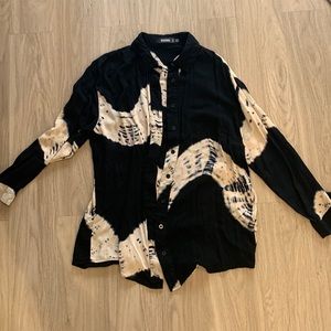 Missguided Oversized Black & Cream Tie Dye Button Up Top